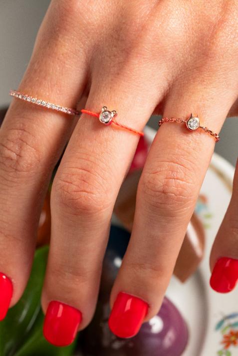 Mini Pure Cat rose gold chain ring - Redline - 0++
