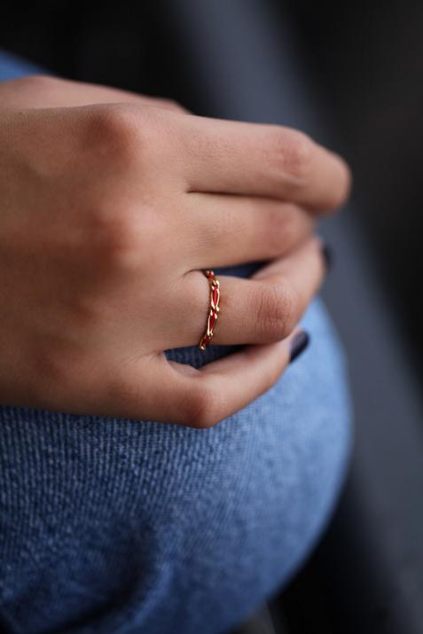 Interlaced ring in Yellow gold and thread - Redline - 0++