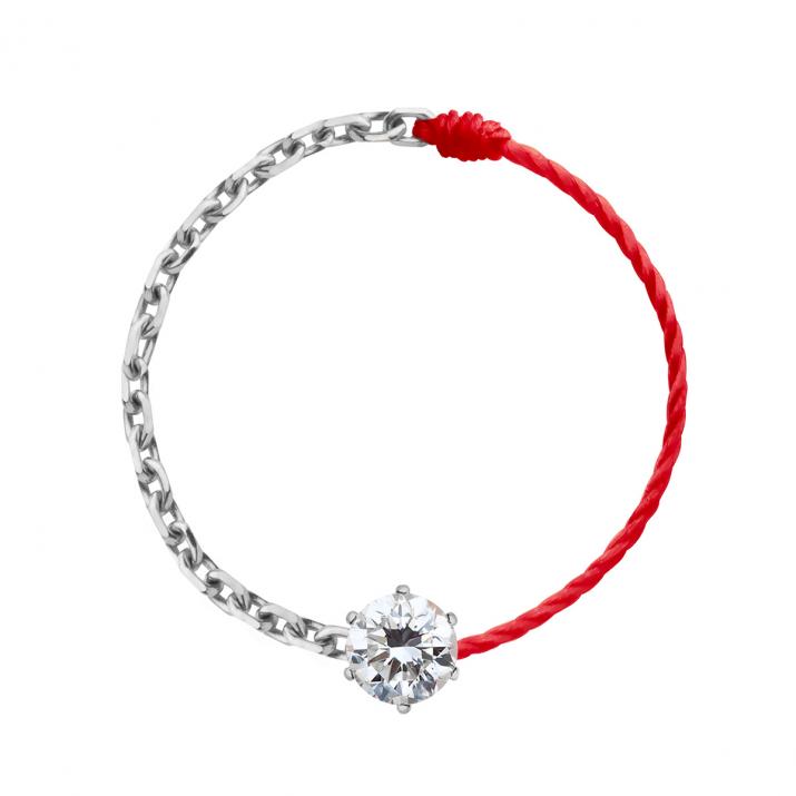 Absolu half-chain half-thread ring in white gold with diamond - Redline - 0++