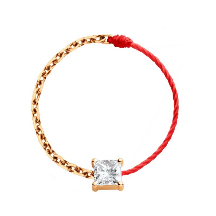 String Ring with 0.11ct Princess Diamond in Rose Gold Prong Setting - Redline - 0++