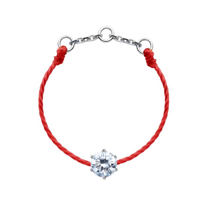 String Ring with 0.10ct Round Diamond in White Gold Prong Setting - Redline - 0++