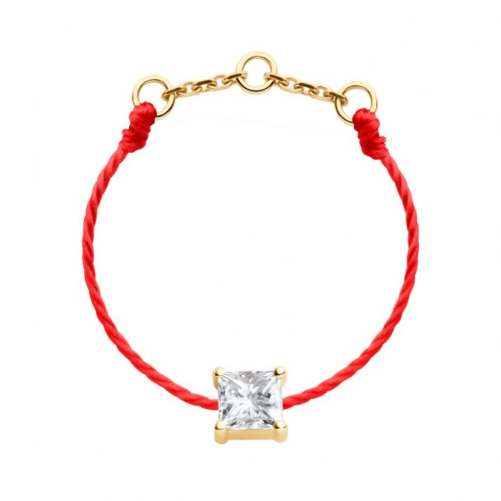 String Ring with 0.11ct Princess Diamond in Yellow Gold Prong Setting - Redline - 0++