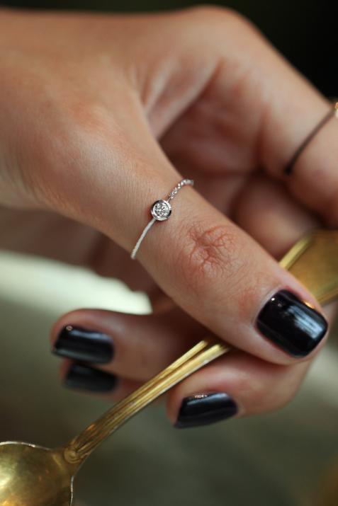 String Ring with 0.10ct Round Diamond in Black Gold Bezel Setting - Redline - 0++