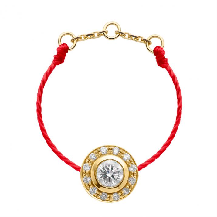 String Ring with 0.26ct Round Diamond in Yellow Gold Bezel Setting - Redline - 0++
