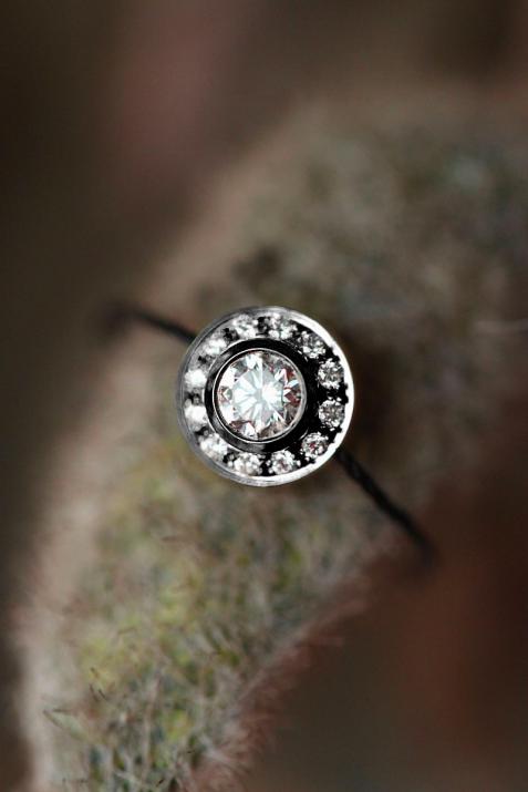 String Ring with 0.26ct Round Diamond in Black Gold Bezel Setting - Redline - 0++