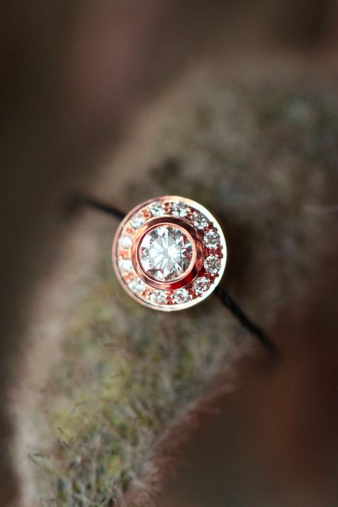 String Ring with 0.26ct Round Diamond in Rose Gold Bezel Setting - Redline - 0++