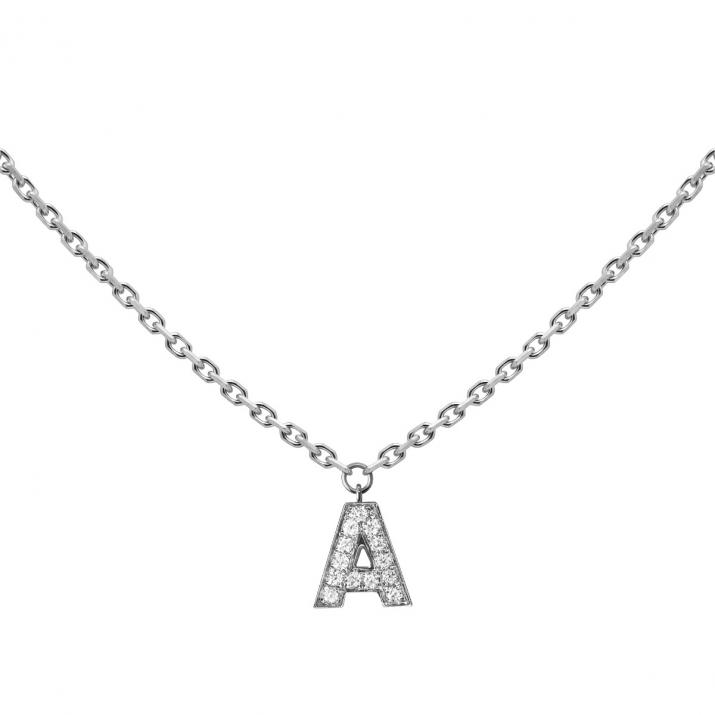 Chain Necklace with Diamond Letter in White Gold - Redline - 0++