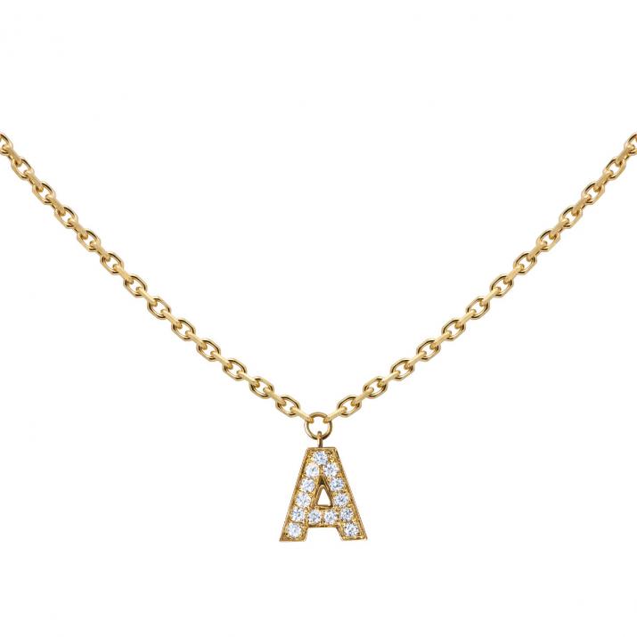 Chain Necklace with Diamond Letter in Yellow Gold - Redline - 0++