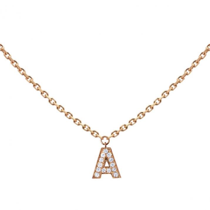 Chain Necklace with Diamond Letter in Rose Gold - Redline - 0++