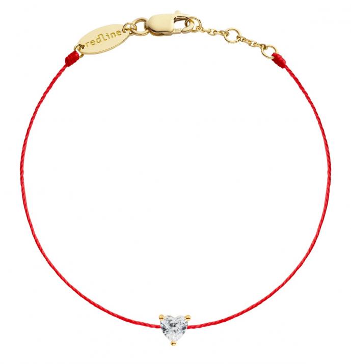 String Bracelet For Women with 0.10ct Heart ShapedDiamond in Yellow Gold Prong Setting - Redline - 0++