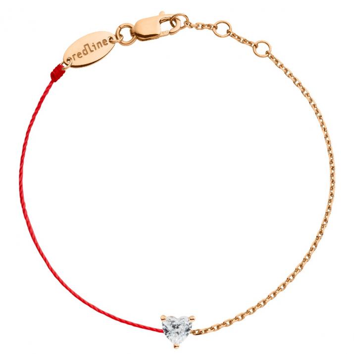 String-Chain Bracelet For Women with 0.10ct Heart ShapedDiamond in Rose Gold Prong Setting - Redline - 0++