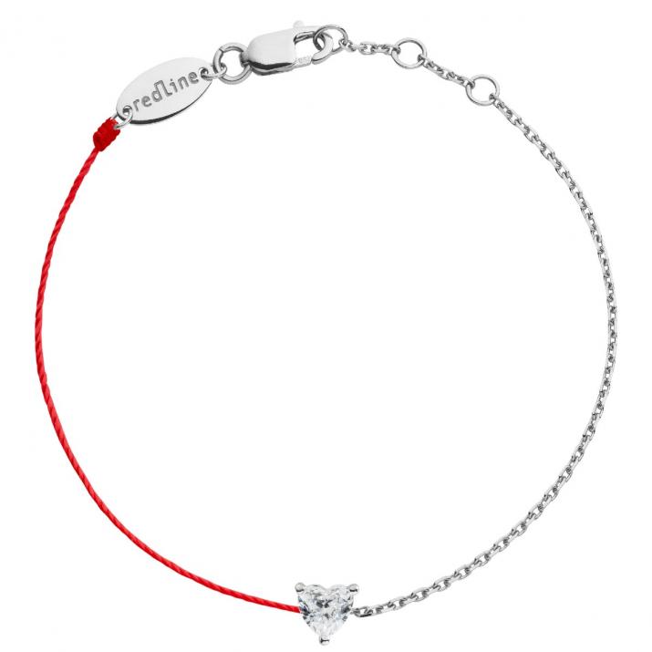 String-Chain Bracelet For Women with 0.10ct Heart ShapedDiamond in White Gold Prong Setting - Redline - 0++