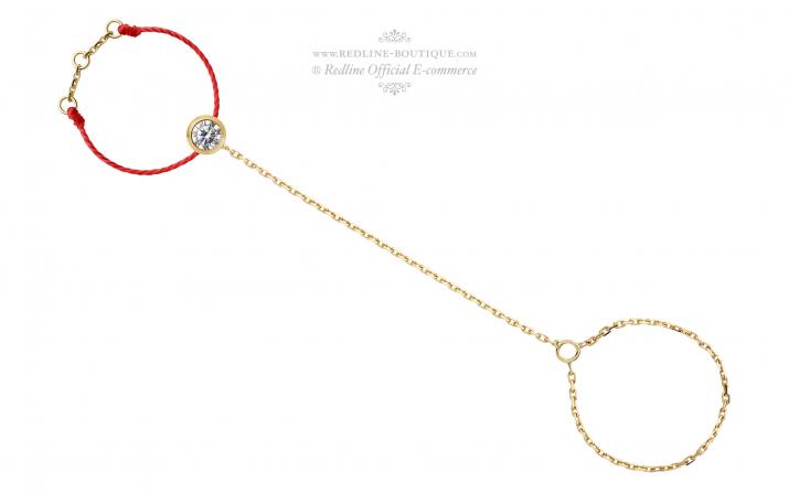 String Ring with 0.10ct Round Diamond in Yellow Gold Bezel Setting - Redline - 0++