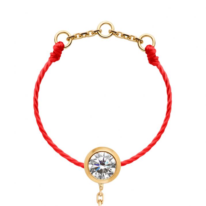 String Ring with 0.10ct Round Diamond in Yellow Gold Bezel Setting - Redline - 0++