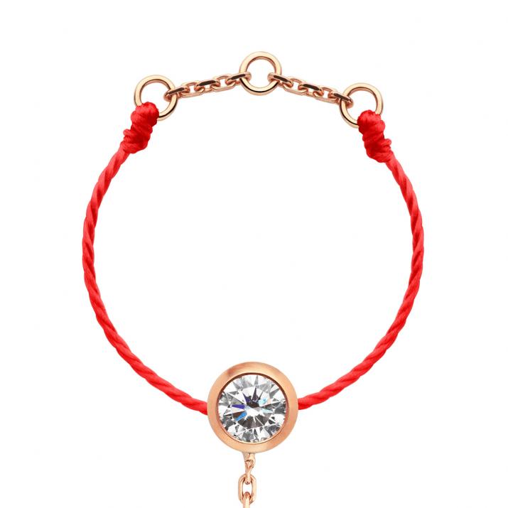 String Ring with 0.10ct Round Diamond in Rose Gold Bezel Setting - Redline - 0++