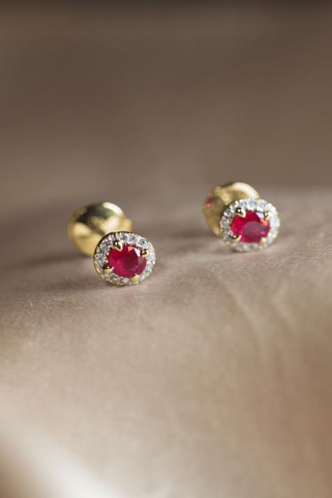 Ruby and diamond yellow gold earrings - Redline - 0++