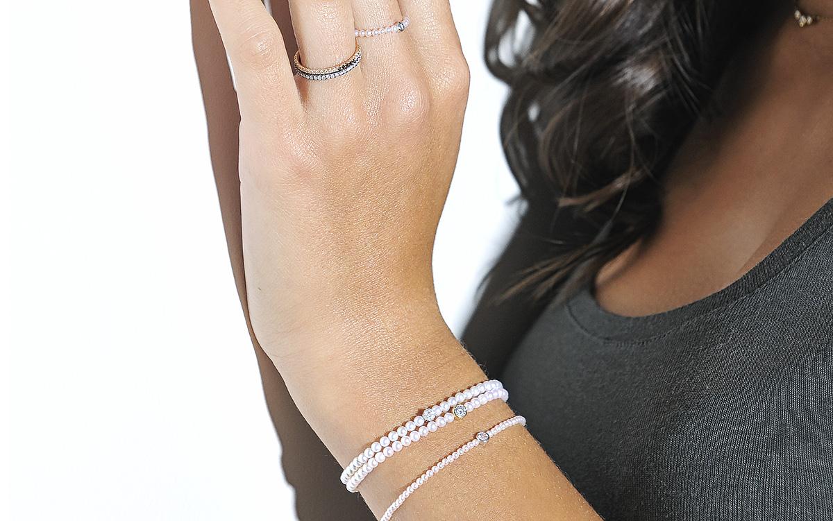 Redline Jewerly Diamond & Pearl Bébé Pure String Bracelet For Women with 0.05ct Round