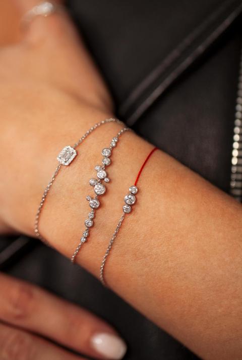 String-Chain Bracelet For Women with 0.20ct Round Diamond in White Gold Bezel Setting - Redline - 0++