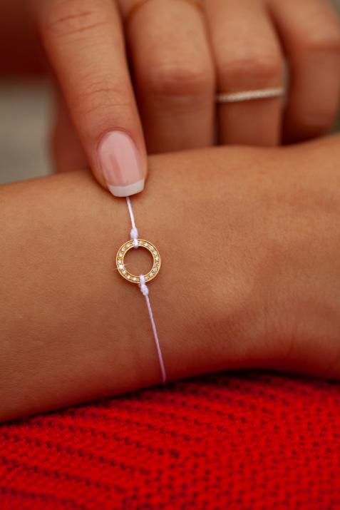 String Bracelet For Women with 0.10ct Round Diamond in Yellow Gold Bezel Setting - Redline - 0++