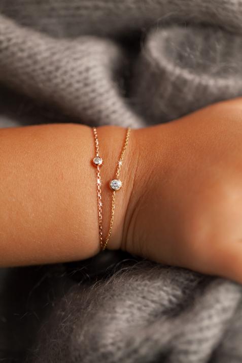 Chain bracelet with 0.05ct diamond in rose gold bezel setting - Redline - 0++