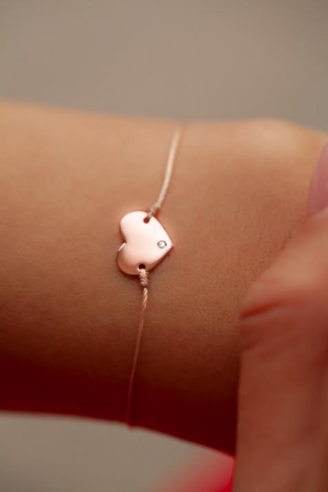 String Bracelet For Women with 0.01ct Round Diamond in Rose Gold Pavé Setting - Redline - 0++