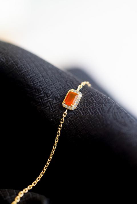 Chain Bracelet For Women with 0.05ct Princess Diamond in Yellow Gold Prong Setting - Redline - 0++