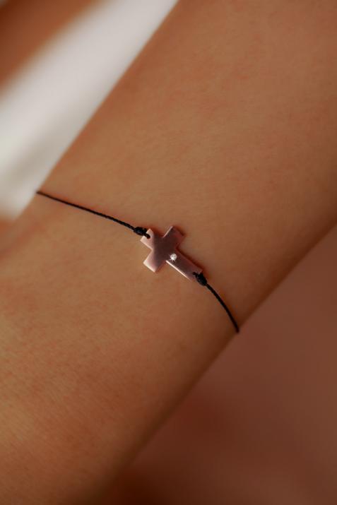 String Bracelet For Women with 0.01ct Round Diamond in Rose Gold Pavé Setting - Redline - 0++