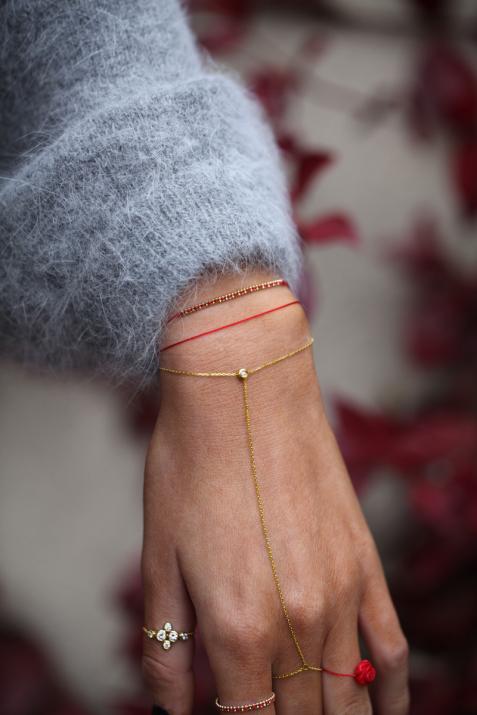 String Bracelet For Women with 0.02ct Round Diamond in Yellow Gold Bezel Setting - Redline - 0++