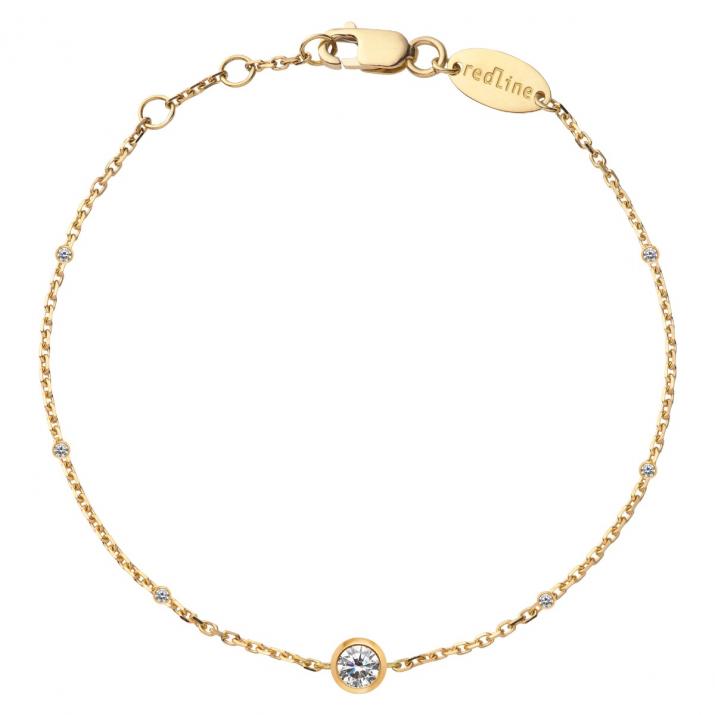 Chain Bracelet For Women with 0.14ct Round Diamond in Yellow Gold Bezel Setting - Redline - 0++