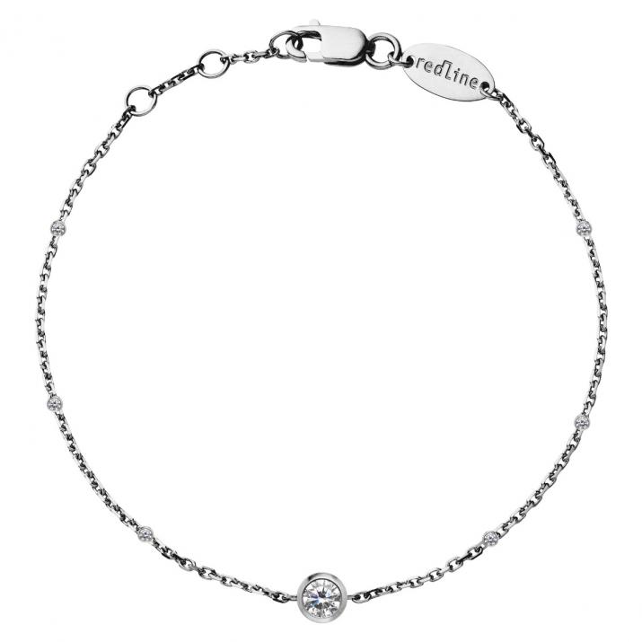 Chain Bracelet For Women with 0.14ct Round Diamond in Black Gold Bezel Setting - Redline - 0++
