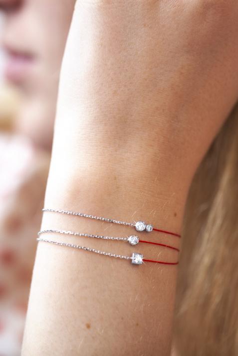 String-Chain Bracelet For Women with 0.10ct Round Diamond in White Gold Square Setting - Redline - 0++