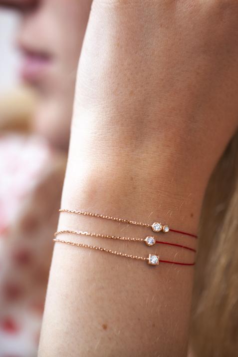 String-Chain Bracelet For Women with 0.10ct Round Diamond in Rose Gold Square Setting - Redline - 0++