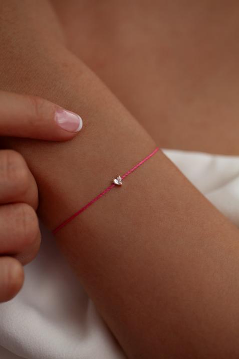 String Bracelet For Women with 0.10ct Heart ShapedDiamond in Rose Gold Prong Setting - Redline - 0++
