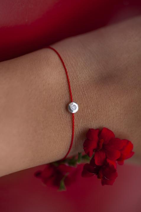 String Bracelet For Women with 0.05ct Round Diamond in Silver Bezel Setting - Redline - 0++