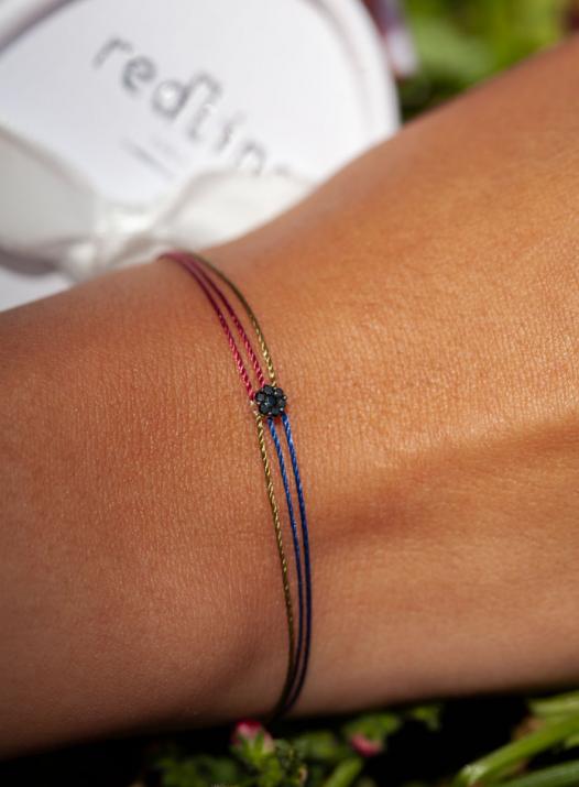 Multistring Bracelet For Men with 0.05ct Round Black Diamond in White Gold Cluster Setting - Redline - 0++