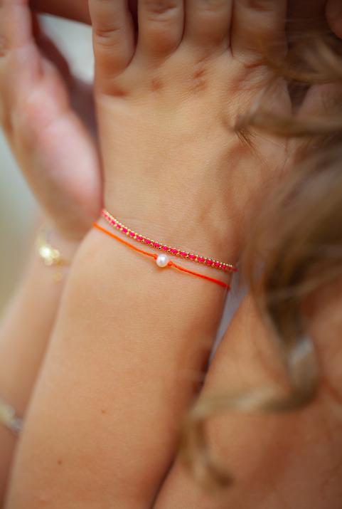 String Bracelet For Children with a Cultured Pearl in Rose Gold - Redline - 0++
