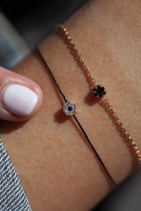 String Bracelet For Women with 0.06ct Round Diamond in Rose Gold Cluster Setting - Redline - 0++