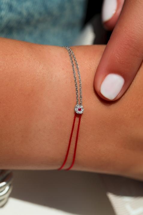 String Bracelet For Women with 0.05ct Round Diamond in White Gold Cluster Setting - Redline - 0++