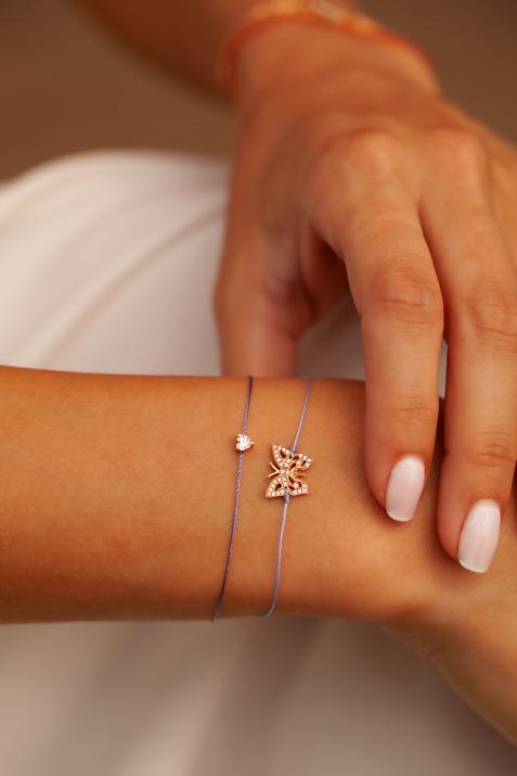 String Bracelet For Women with 0.08ct Diamond Butterfly in Yellow Gold Pavé Setting - Redline - 0++