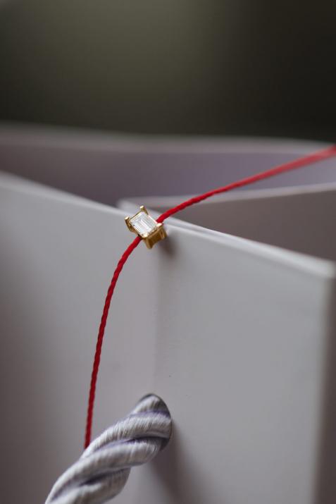 String Bracelet For Women with 0.20ct Princess Diamond in Rose Gold Prong Setting - Redline - 0++