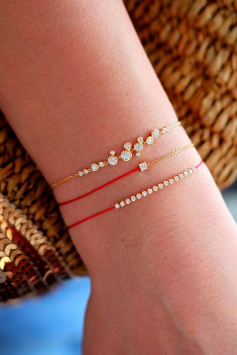 String Bracelet For Women with 0.12ct Princess Diamond in Rose Gold Prong Setting - Redline - 0++