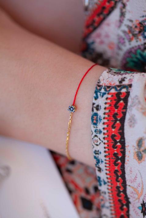 String-Chain Bracelet For Women with 0.05ct Black Diamond in Yellow Gold Cluster Setting - Redline - 0++