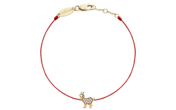 String bracelet with diamond-paved goat in yellow gold - Redline - 0++