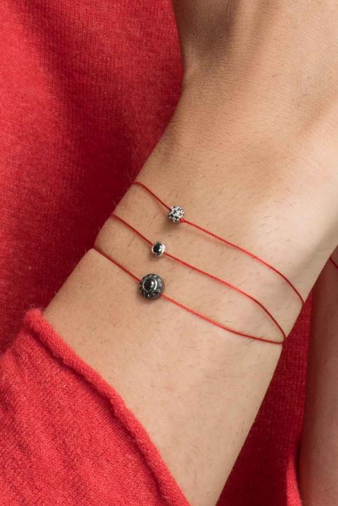 String Bracelet For Men with 0.269ct Round Black Diamond in Yellow Gold Bezel Setting - Redline - 0++