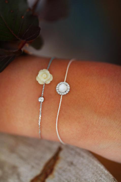 Chain Bracelet For Women with 0.05ct Round Diamond in White Gold Bezel Setting - Redline - 0++