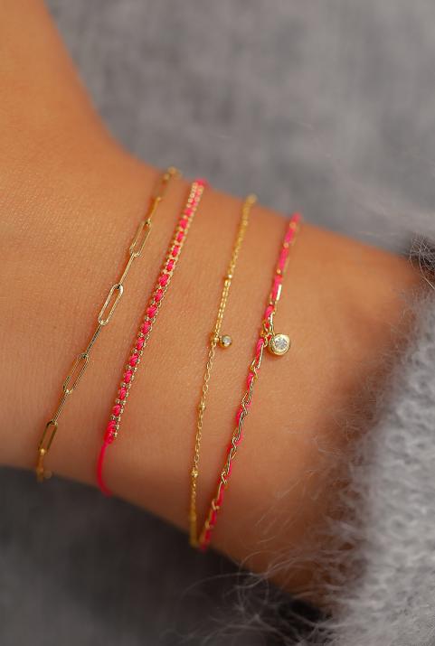 Chain Bracelet For Women with 0.01ct Round Diamond in Yellow Gold Bezel Setting - Redline - 0++