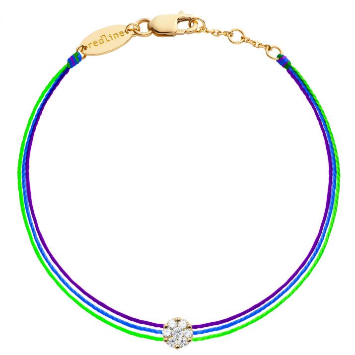 Multistring Bracelet For Women with 0.05ct Round Diamond in Yellow Gold Cluster Setting - Redline - 0++