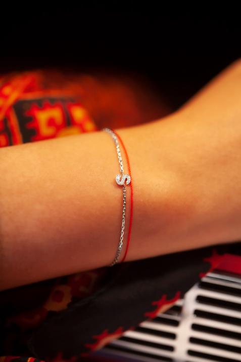 String-Chain Bracelet with Diamond Letter in White Gold - Redline - 0++