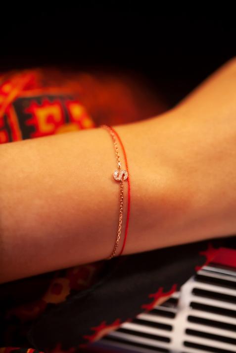 String-Chain Bracelet with Diamond Letter in Rose Gold - Redline - 0++