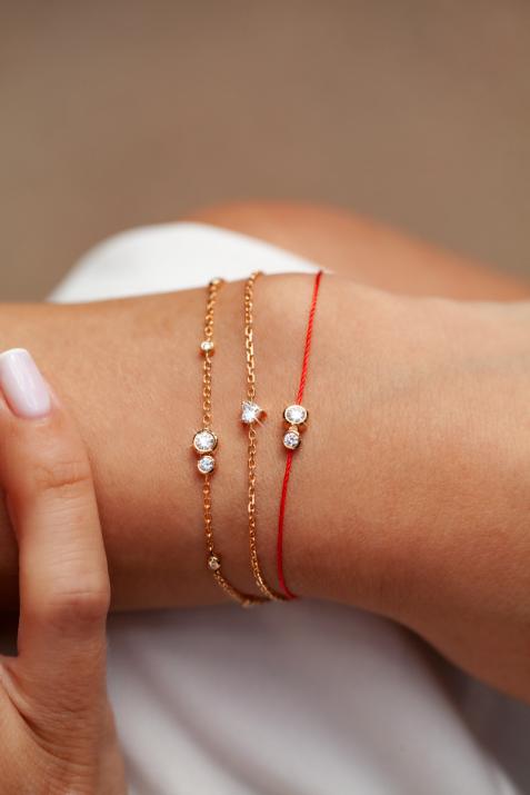 Chain Bracelet For Women with 0.10ct Heart ShapedDiamond in Yellow Gold Prong Setting - Redline - 0++